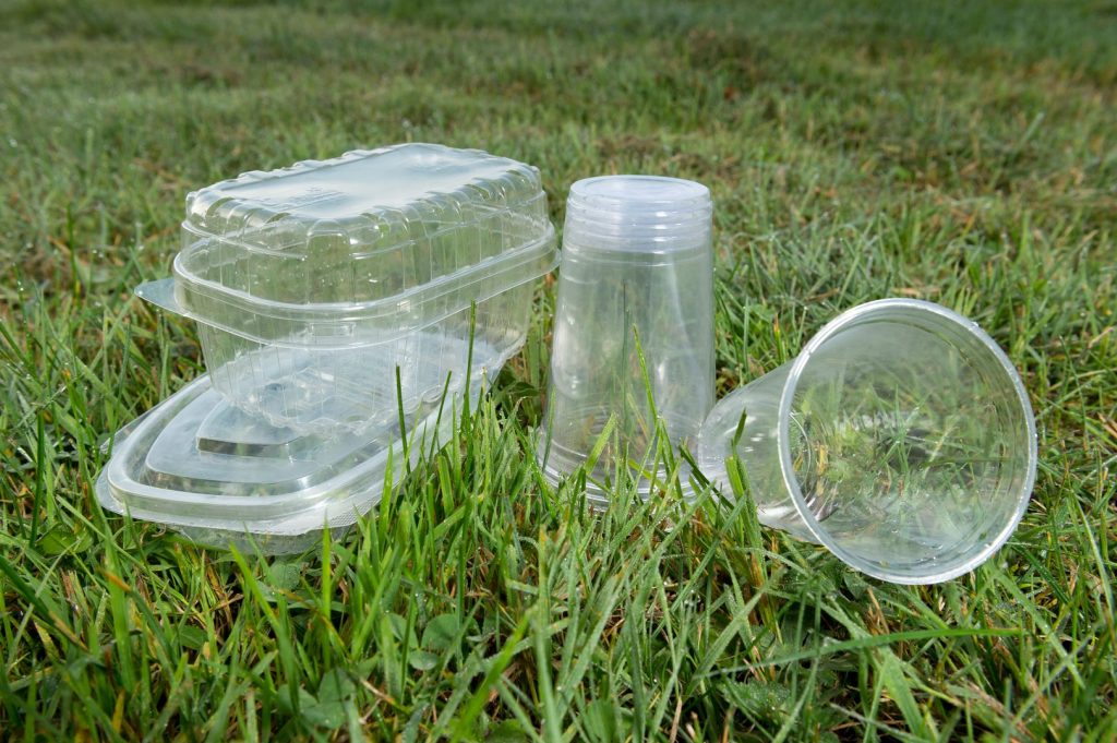 Plastic trays in the grass